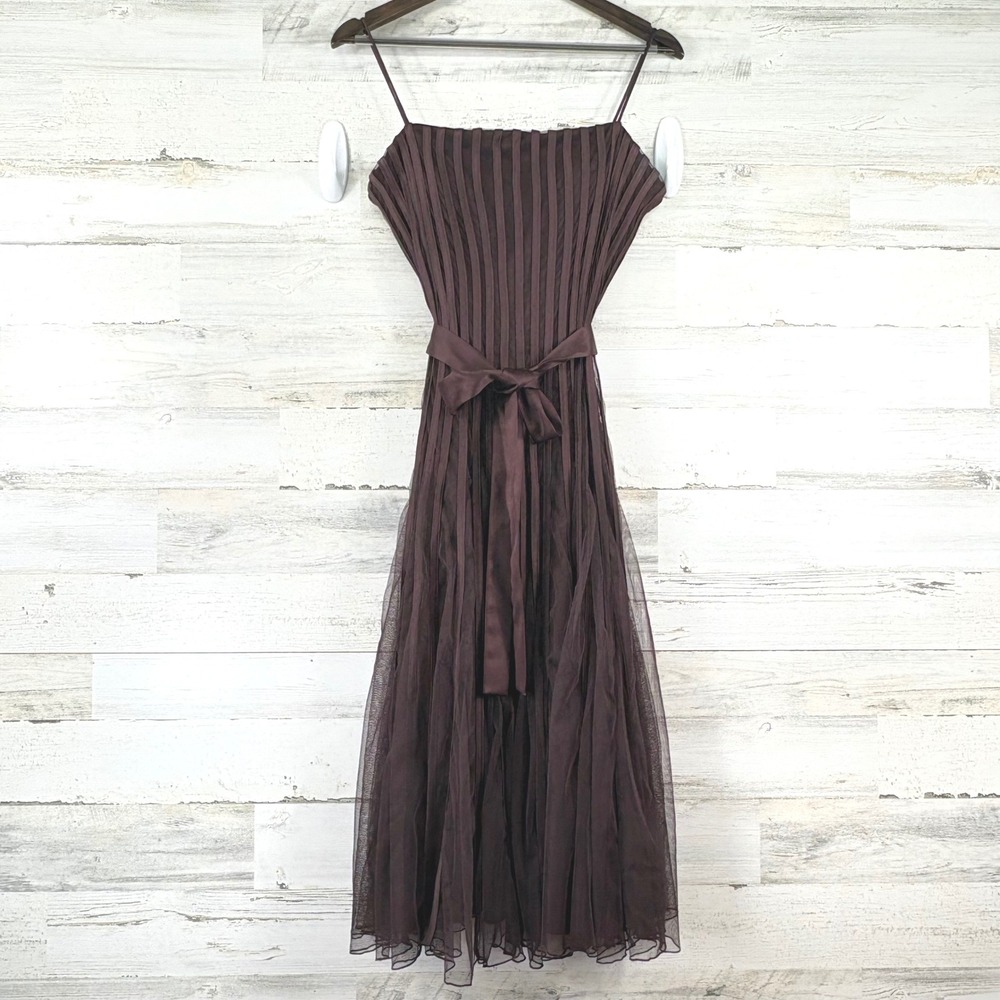 JS Collections Y2K Cocktail Dress 12 Brown Pleated Tulle Whimsigoth Balletcore